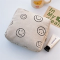 Dettaglio trousse in velluto a coste crema con motivi a faccina e cerniera metallica - Faccina Sorridente Bianco Crema
