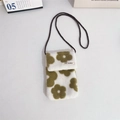 Detailed view of the olive green floral plush crossbody bag with soft velvet texture - Green Flower