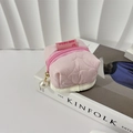 Pink heart quilted storage bag with zipper and decorative white pearl charm detail - Pink