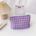 Chic lavender purple puffy cloud makeup bag with textured bubble fabric and zipper - Purple