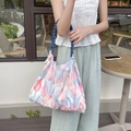 Borsa tote leggera con stampa floreale di tulipani rosa e manici in corda blu - Grandi Tulipani Rossi