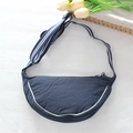 Detail of navy dumpling bag with contrast piping and adjustable striped strap - Dark Blue