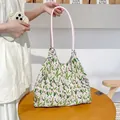 Borsa tote in tela con stampa a tulipani con manico a quadretti rosa e grande capacità - Tulipano Floreale Rosa Chiaro