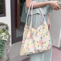 Borsa tote in tela floreale con manici a coulisse e motivi a fiori colorati per donna - Peonia Gialla