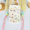 Detail of canvas mini bag featuring colorful dots, May Rabbit label and contrast strap - Colorful Polka Dots