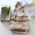 Macro shot of ethnic pattern texture on soft plush winter tote bag with fleece details - Ethnic Style Beige Totem