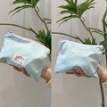 Portable light blue macaron makeup pouch with pink zipper and jolly brand label - Light Blue