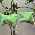 Neon green nylon macaron cosmetic bag with pink zipper and woven hi jolly label - Neon Green