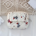 Close-up of quilted beige cotton coin purse with cute cartoon dog pattern and zipper - Beige Dog