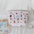 Detail of pink quilted makeup bag with cute cartoon bear and circus patterns - Bear with Red Hat on Pink Base