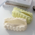Detail of puffy bubble texture on large cream pencil cases with zipper closure - Beige