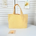 Detail of yellow and white gingham canvas tote bag with reinforced top handles - Big Yellow Grid