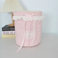 Close-up of pink quilted heart texture and delicate white lace on the storage basket - Quilted Heart Light Pink