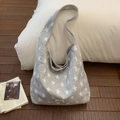 Grey shoulder bag with white star pattern and wide adjustable strap for daily use - Wide Strap Stripes Single: Grey Stars