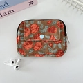 Macro detail of floral corduroy fabric texture and functional front button pocket - Brown Rose