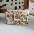 Detail of floral jacquard pencil case featuring May Rabbit label and metallic ring zipper - Abundant Flowers
