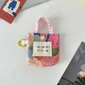 Mini pochette écouteurs en patchwork floral avec texture et bouton-pression rose - Peinture à l'huile fleurs rouges