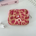 Detailed view of corduroy wallet with pink leopard print and button pocket closure - Pink Leopard