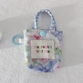 Pochette écouteurs en tissu floral avec poignée à carreaux et bouton-pression - Rose Peinture à l'Huile Fleur Violette
