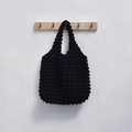 Black bubble texture tote bag with elastic puff pattern and minimalist shoulder strap - Bubble Black