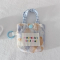 Détails de mini pochette à fleurs avec imprimé tulipes et poignée à carreaux - Lapin tulipe jaune bleu
