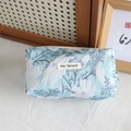 Light blue floral embossed pencil case with large capacity and daisy jacquard pattern - Blue White Floral