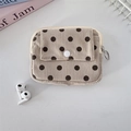 Detailed view of corduroy coin purse with dark polka dots and snap button closure - Khaki Polka Dot