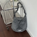Borsa tote in feltro grigio scuro con spalline a pieghe e motivi a stelle eleganti - Tracolla Con Coulisse / Stella Grigio