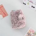 Close-up of pink leopard plush coin purse with a soft faux fur texture and snap button - Purple Pink