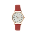 Women's quartz watch with red leather strap and rose gold case on white background - Red