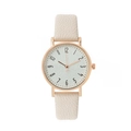 Minimalist women's watch with rose gold case and cream lychee pattern leather strap - Beige