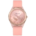 Pink silicone watch for women with butterfly and dragonfly printed patterns on dial - Rose Pink