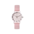 Pink fashion watch with stretch metal band and colorful hand-drawn numerals for women - Pink