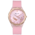 Women's pink silicone watch featuring dragonfly and butterfly dial with rose gold bezel - Pink