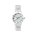 Minimalist white quartz watch with elastic stretch band and hand-drawn style numerals - White