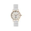 Montre minimaliste pour femme avec boîtier or rose, cadran blanc et bracelet côtelé - Blanc