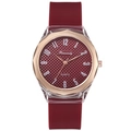 Orologio al quarzo in silicone rosso con lunetta dorata e ampio quadrante con numeri - Rosso