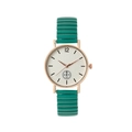 Modieus groen horloge met elastische band met roségouden kast en witte minimalistische wijzerplaat - Groen