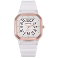 Reloj de cuarzo cuadrado minimalista con correa de silicona blanca y números grandes - Blanco