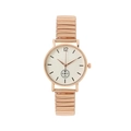 Roségouden elastische horloge met een witte getextureerde wijzerplaat en kleine secondewijzer - Roségoud