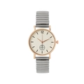 Minimalist quartz watch with cream textured dial and silver expansion metal strap - Gray