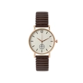 Montre femme en or rose avec cadran argenté et bracelet extensible marron élégant - Marron