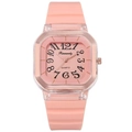 Pink minimalist square quartz watch with a silicone strap and artistic digital dial - Rose Pink