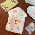 Detail of plush house-shaped hot water bottle cover with snowman and star embroidery - Cream White House (With Inner Liner)