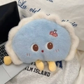 Close-up of light blue plush cloud electric hot water bottle with cute embroidery - With Liner and Safety Clip / Blue Plush Cover