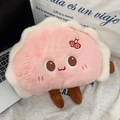 Close-up of cute pink cartoon dumpling plush electric hot water bag with cherry detail - With Liner and Safety Clip / Pink Plush Cover