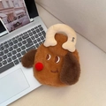 Close-up of brown plush puppy hot water bottle with embroidered face and Go! handle - Greedy Puppy-Coffee (With Inner Liner)