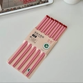 Five pairs of pink wooden chopsticks with red heart tops on cardboard packaging - Pink Heart (5 Pairs)