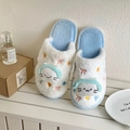 Detail of plush cat slippers with 3D headphone design and colorful bow embroidery - 38-39 / Blue Cat With Headphones