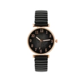 Minimalist women's quartz watch with black leaf pattern dial and rose gold metal case - Black